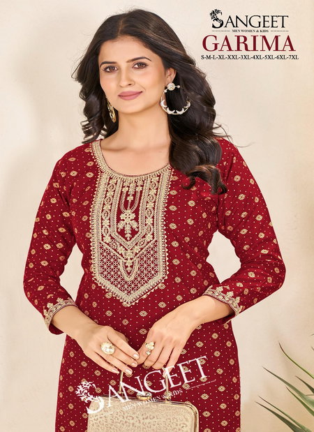 Garima By Sangeet Heavy Rayon Embroidery Kurti Wholesale Shop In Surat